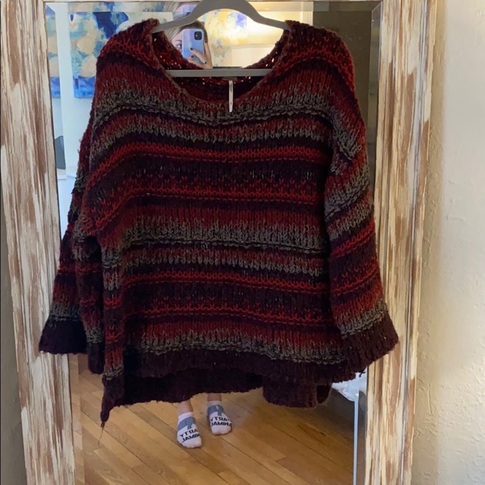Free People red, maroon and gray sweater